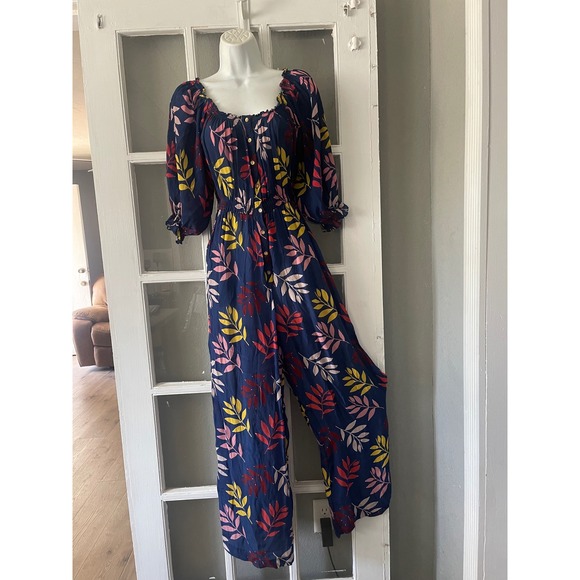 Carolina K Pants - Carolina K Navy Floral Wide Leg Jumpsuit
